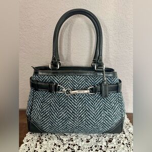 Y2K Coach Hampton Herringbone Carryall Satchel Tweed Black & Blue F11215